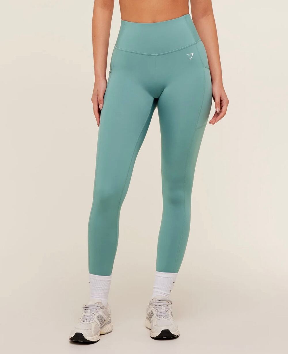 Gymshark Fitness Workout Pocket Leggings Sage Green Womens Size XS 7/8 Length